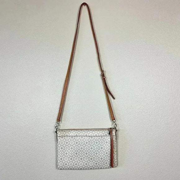 Fossil Coated Canvas Leather Sadie Crossbody Bag Bone White Brown - Picture 6 of 13